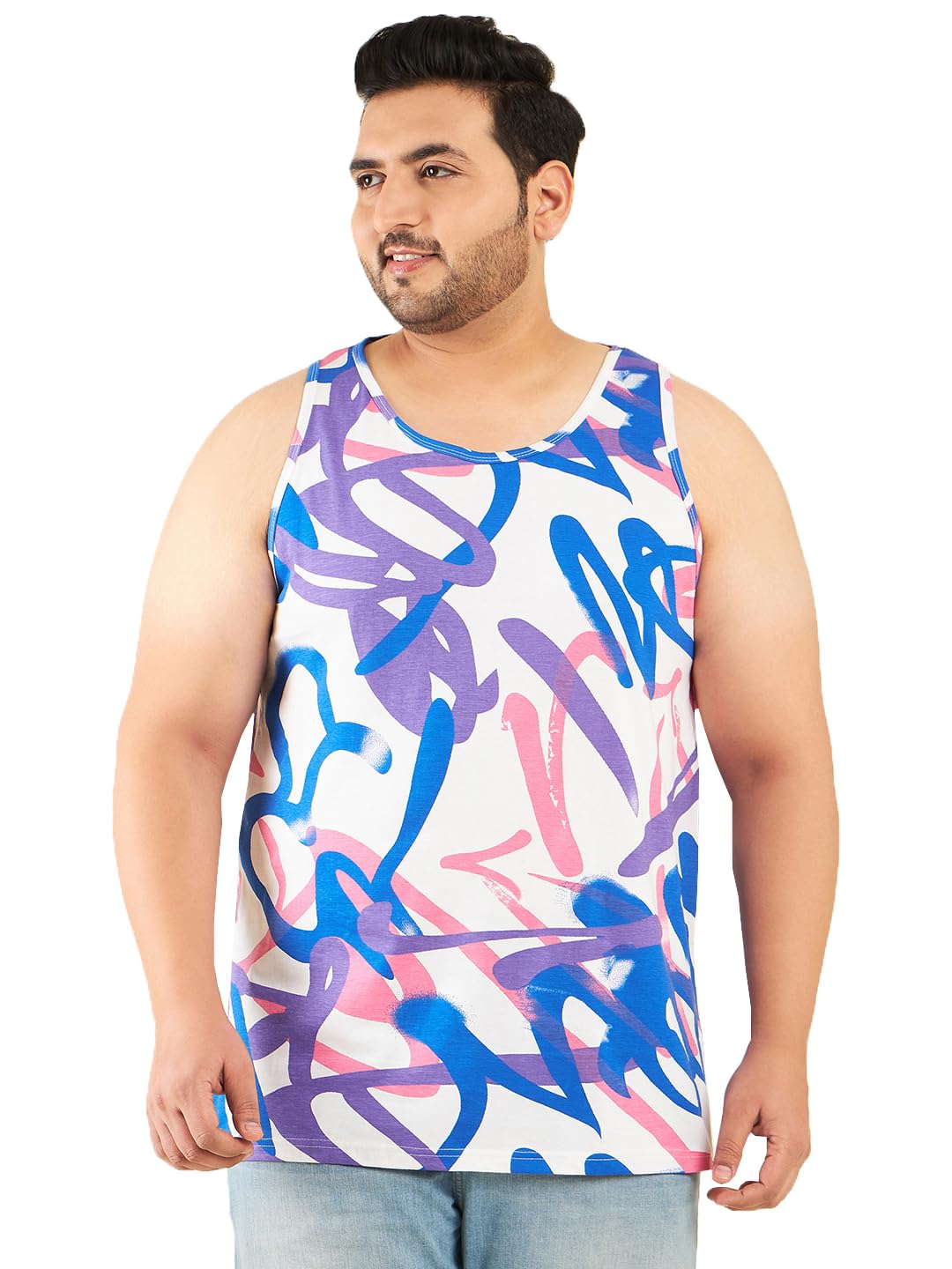 RodZen Men’s Plus Size Cotton Sleeveless Doodle Printed T-Shirt RodZen Men’s Plus Size Cotton Sleeveless Doodle Printed T-Shirt