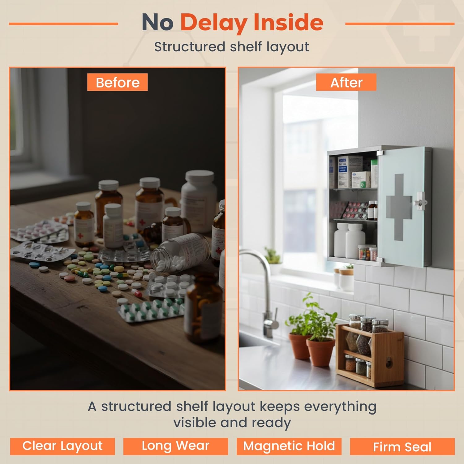 Toughty Locking Medical Cabinet - Wall-Mounted First Aid Organizer for Medical Storage - Secure Metal First-Aid Cabinet for Bathroom, Kitchen & RV - Stainless Steel Wall Storage w/ 2 Shelves, Medium