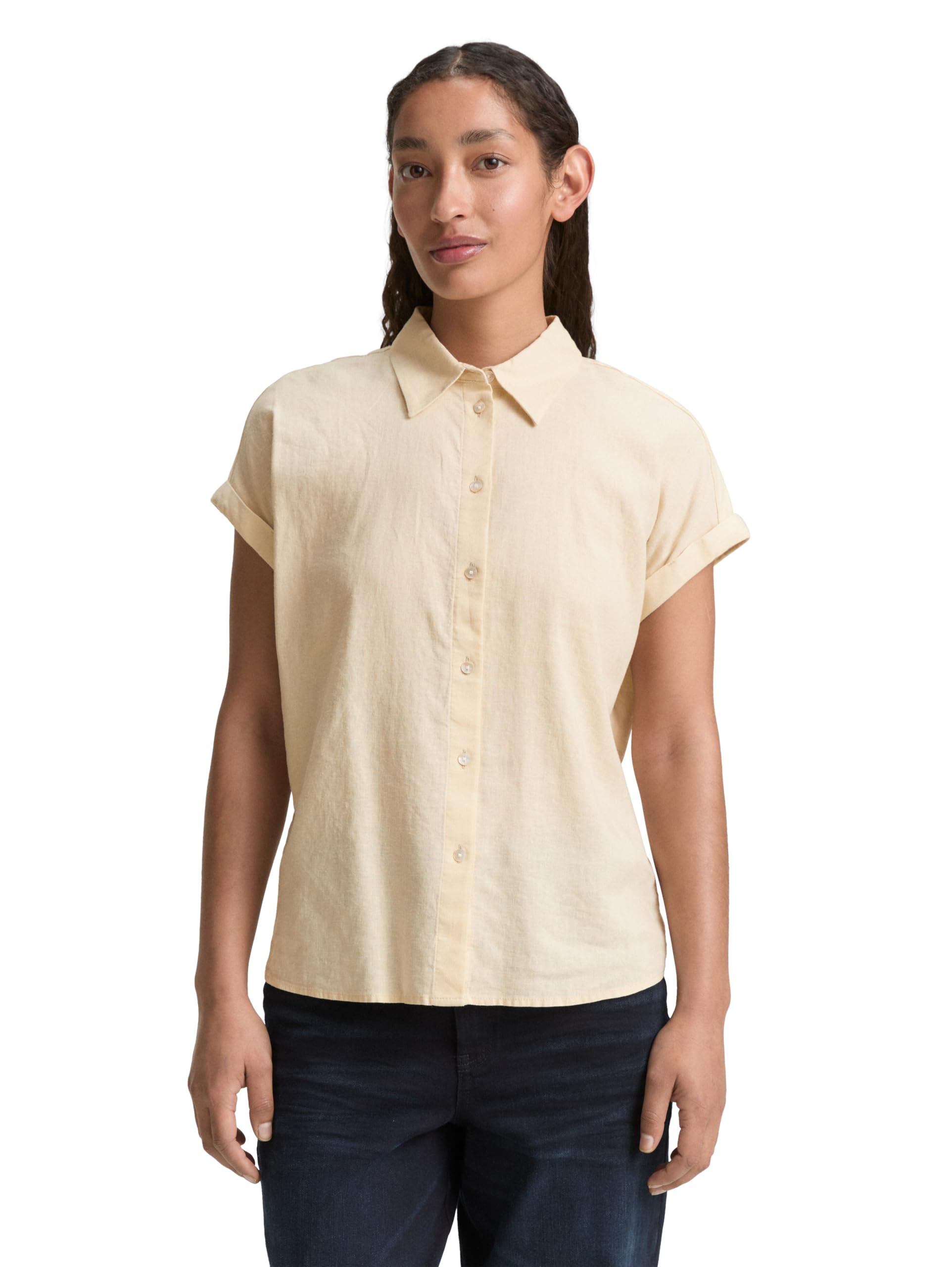 Tom Tailor Damen Loose Fit Bluse mit Leinenanteil