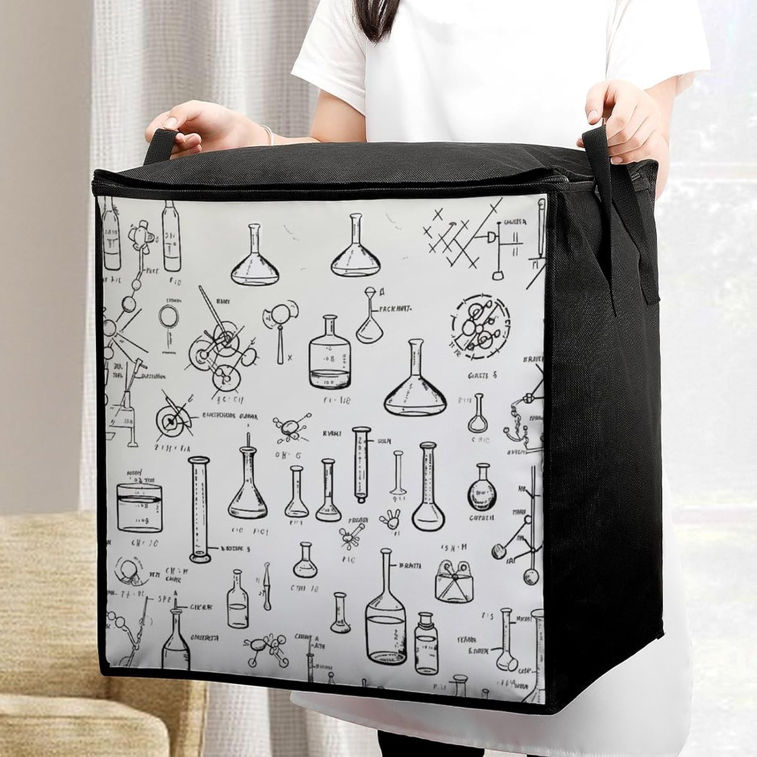 Quilt Storage Bag,Chemistry Print Printed Large Foldable Storage Container Portable Travel Storage Bag for Blankets, Quilts, Clothes, Comforter, Bedding And Pillows