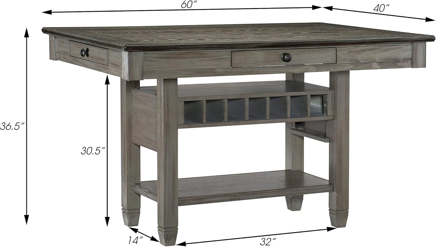 Lexicon Finian Wood Counter Height Table, 60" x 40", Coffee/Antique Gray