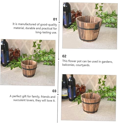 Miniatura 9 de Maceta de madera para suculentas, 3 piezas, macetas grandes para exteriores, macetas redondas rústicas, macetas de madera rústicas, macetas de