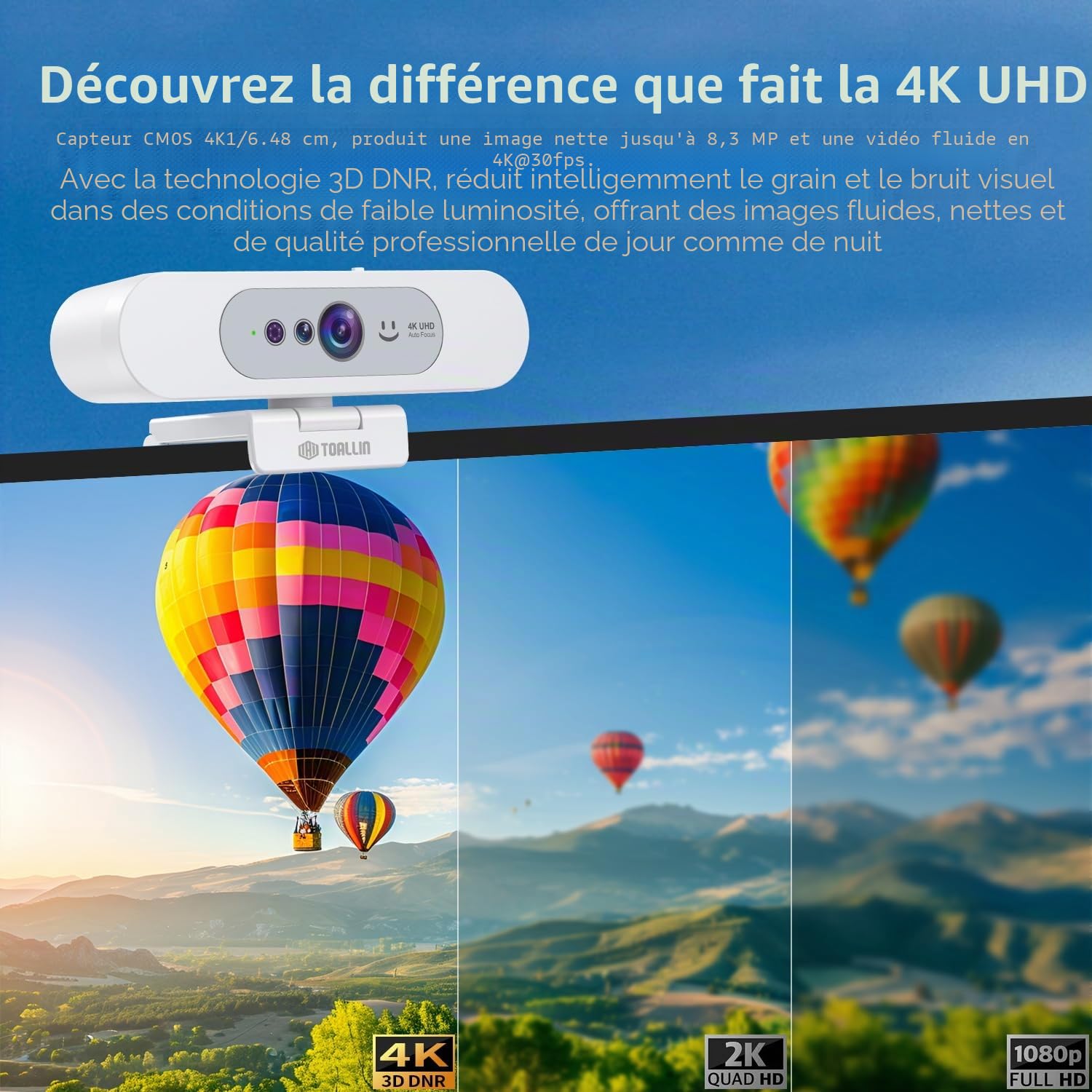 TOALLIN Webcam 4K UHD pour PC avec Windows Hello, Reconnaissance Faciale
