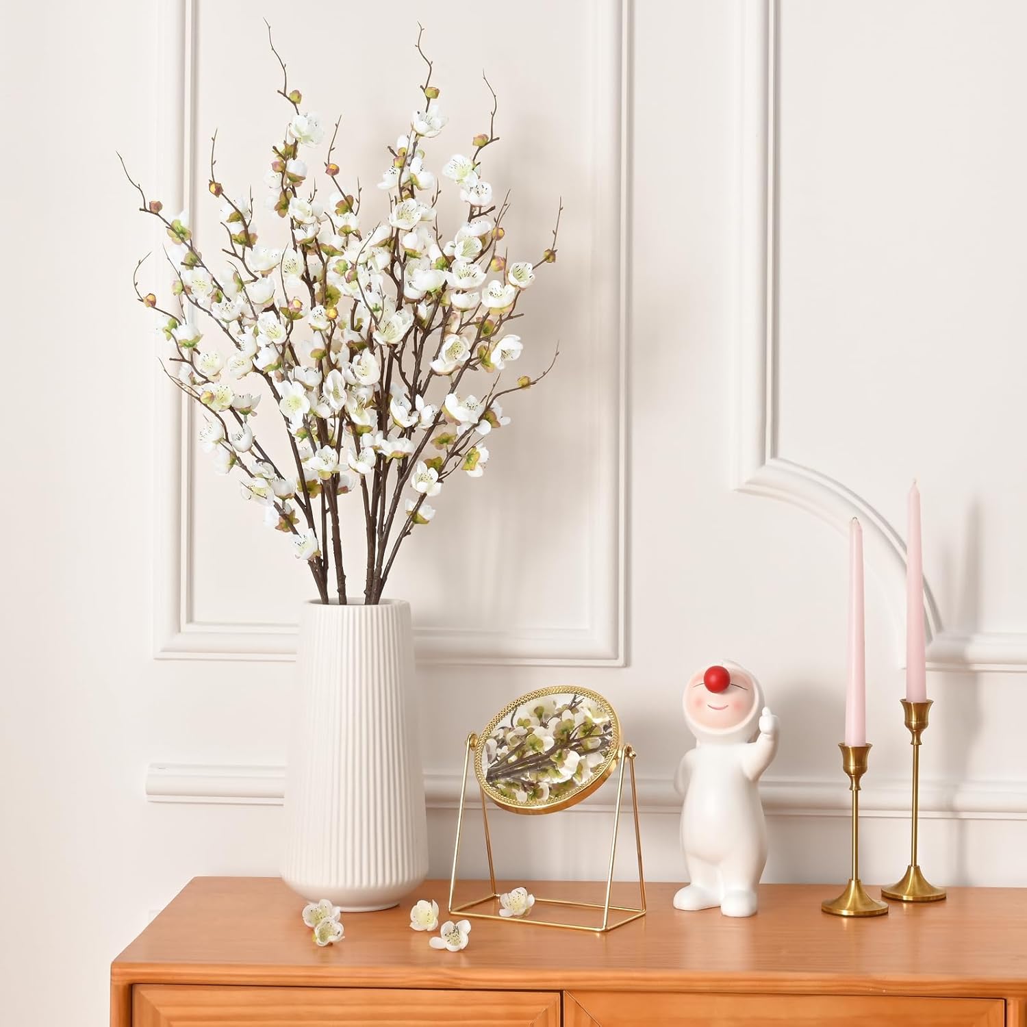 Waipfaru 4 Pcs Faux Cherry Blossom Branches, 36'' Cherry Blossom Tree Decor with Long Stems, Artificial Flowers for Tall Vases Spring Home Decoration (White) - Image 6