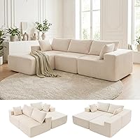 DUMOS 108" Boneless Cloud Sectional Couch with L-Shape Chaise, Deep Seat Modular Sofa, No Assembly Upholstered Living Room Couch (Beige, Left Chaise)