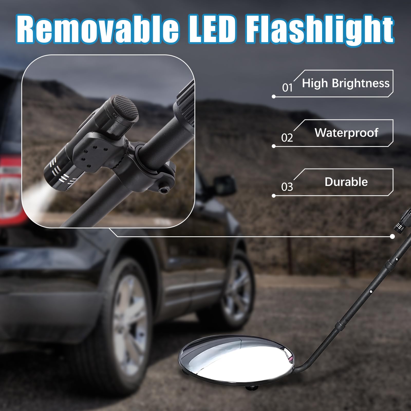 Espejo de inspección Debajo del vehículo, Espejo de inspección telescópico de 55 Pulgadas con Ruedas y luz LED, Espejo de búsqueda Convexo para inspección de Seguridad Debajo de automóviles