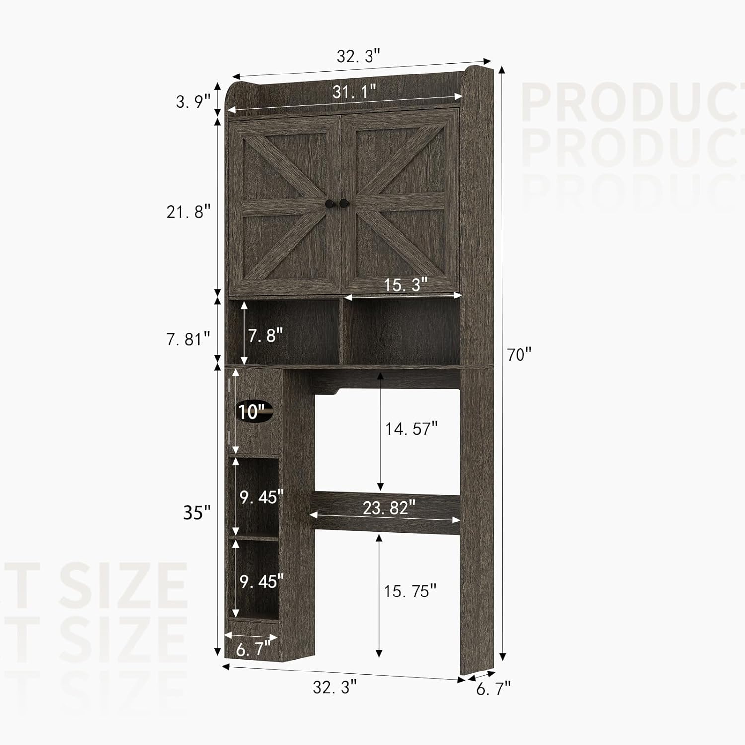 MUUEGM 32.3''W Over The Toilet Storage Cabinet, Bathroom Shelf Over Toilet Organizers & Storage with Barn Doors, Home Space-Saving Toilet Rack with Toilet Paper Holder,Grey