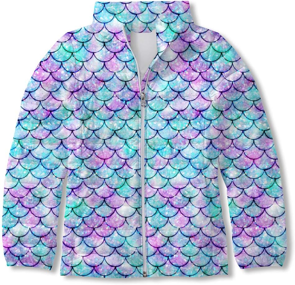 Enlifety Girls Puffer Jacket Cute Print Warm Puffy Coat Outwear with Pockets for Fall Winter Spring Size 4-12T