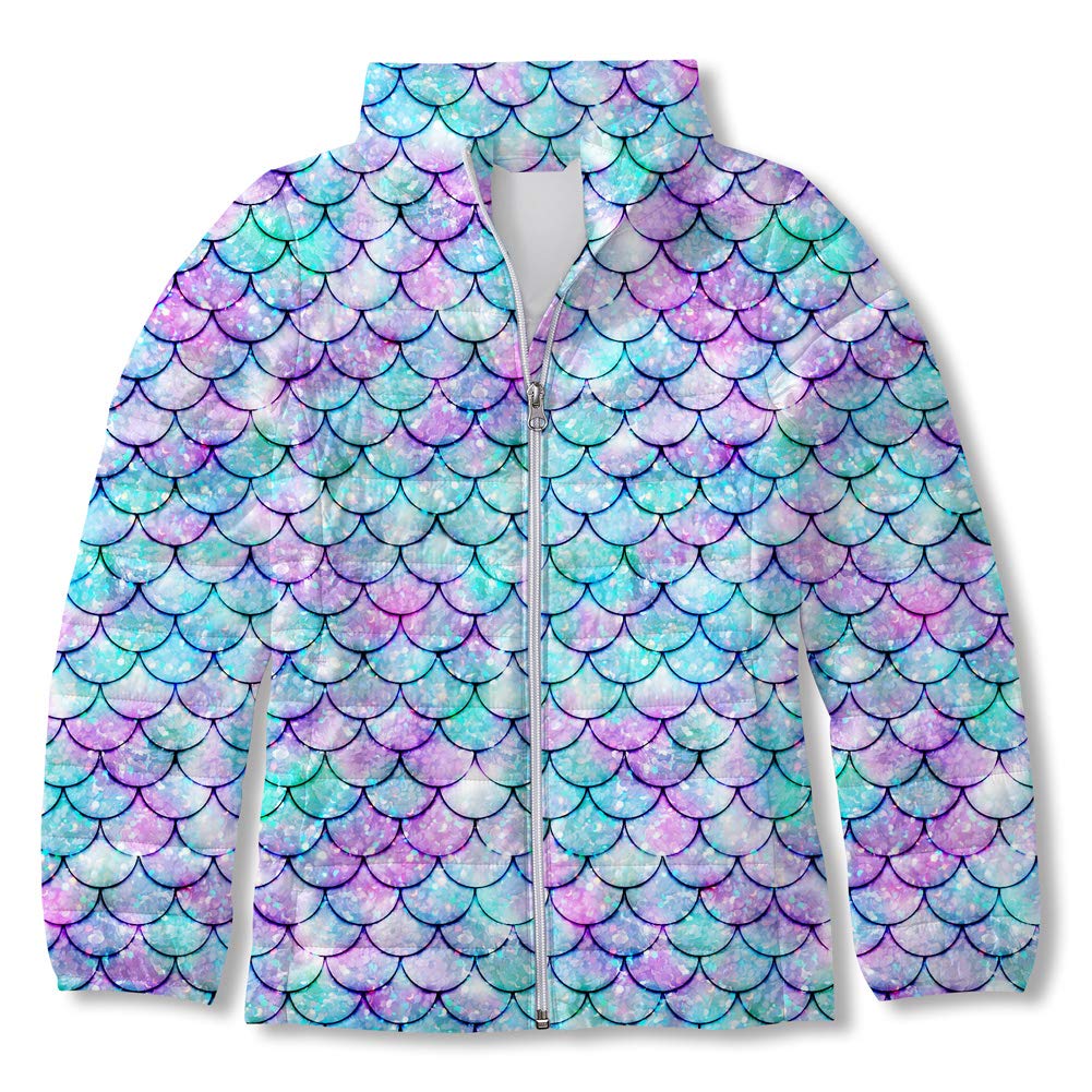 Enlifety Girls Puffer Jacket Cute Print Warm Puffy Coat Outwear with Pockets for Fall Winter Spring Size 4-12T