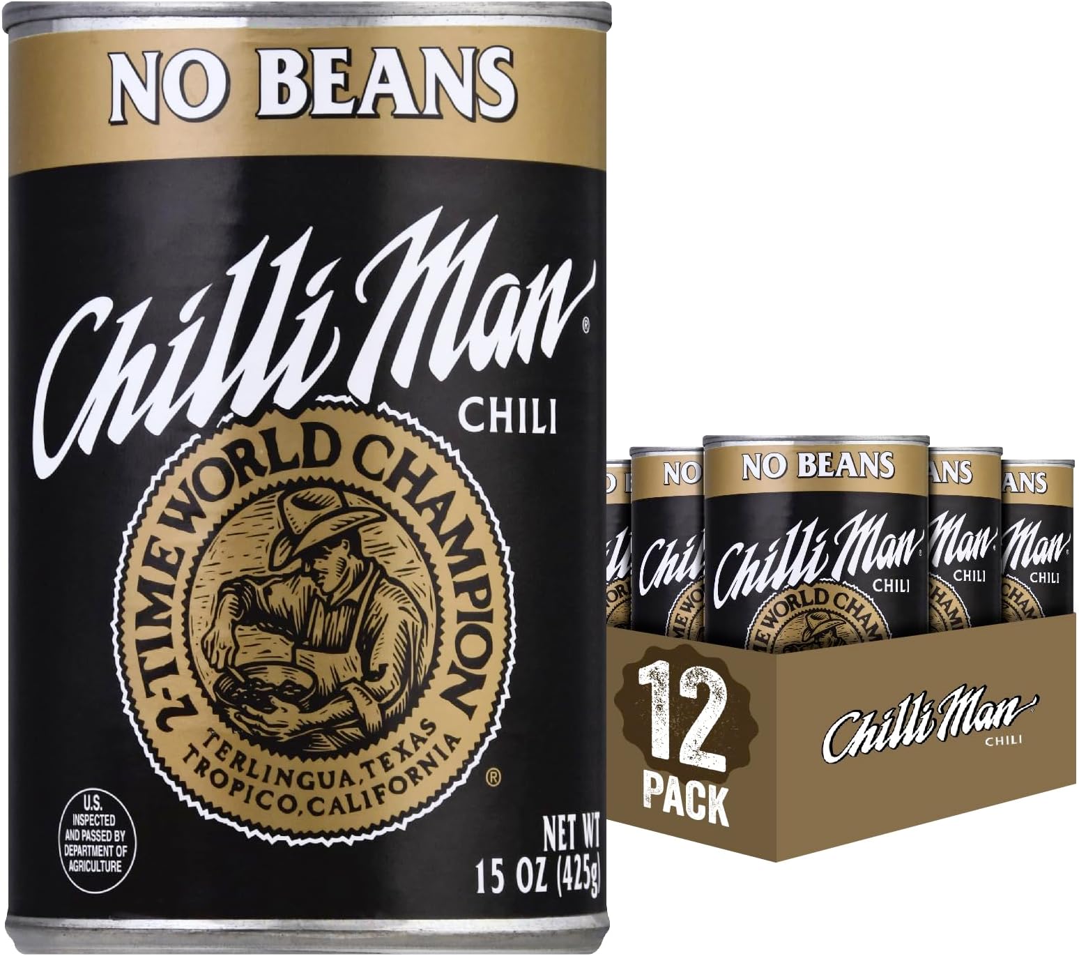 CHILLI MAN Canned Chili With No Beans (Pack of 12), 15 ounce can