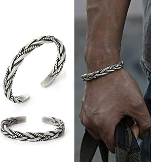 メンズ925スターリングシルバータイハンドメイドヴィンテージオープンバングルツイストカフブレスレットヴィンテージジュエリー