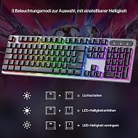 OMOTON Gaming Billentyűzet USB Rainbow LED Világítás, PC Laptop Gamer Billentyűzet, 26 Gombos Ütközésmentes QWERTZ 5