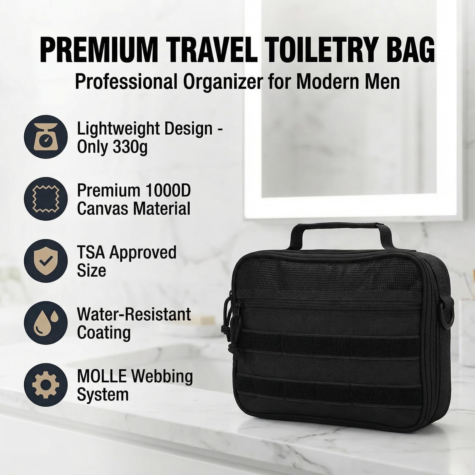 VELVEBAG Neceser de viaje para hombre, bolsa de aseo táctico para hombre, bolsa de aseo colgante para hombre, bolsa de aseo de viaje, bolsa de aseo para hombre, bolsa de ducha, Negro, Neceser colgante