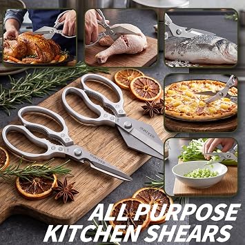 Kitchen Scissors Set Silver, Kitchen Shears, Sharp Meat Cutting Scissor Dishwasher Safe, Poultry Shear Heavy Duty, Japan Cooking Kitchen Scissors for Food Chicken Shears, Gifts for Men Women