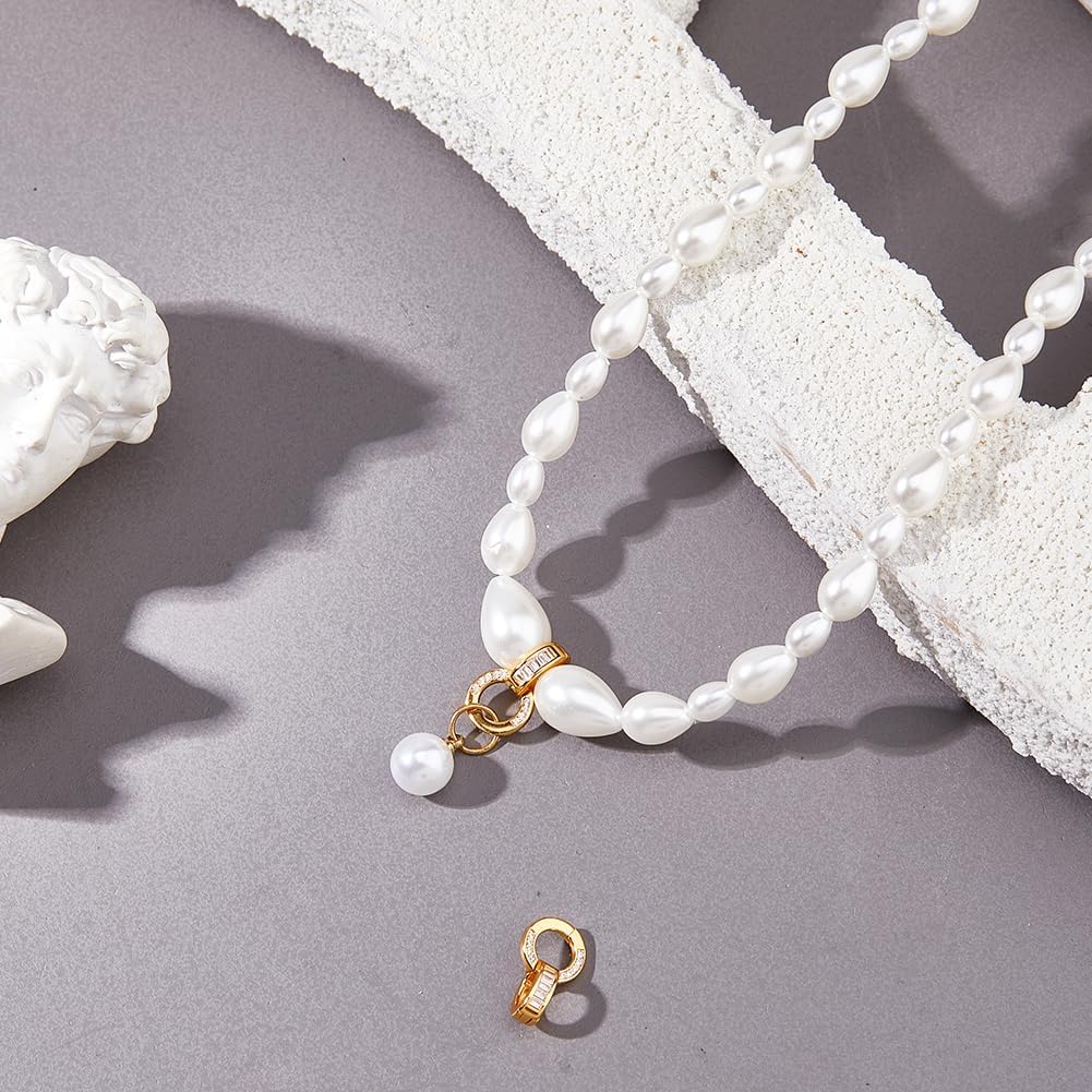 2PCS 925 Sterling Silver Double Bail Clasps Golden Cubic Zirconia Pendant Clasp Necklace Extender Fold Over Twister Clasp Connector Decor for Necklace Bracelet Jewelry Making