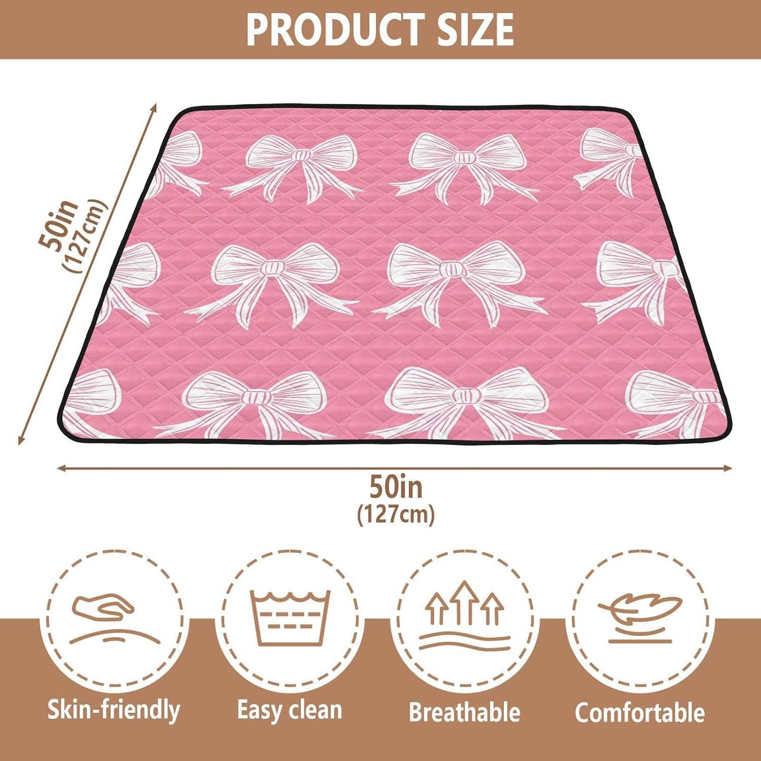 Doodle Cute Bow Pattern Baby Play Mat, Washable Folding Crawling Mat, Baby Floor Mat, Soft, Thick, Non-Slip
