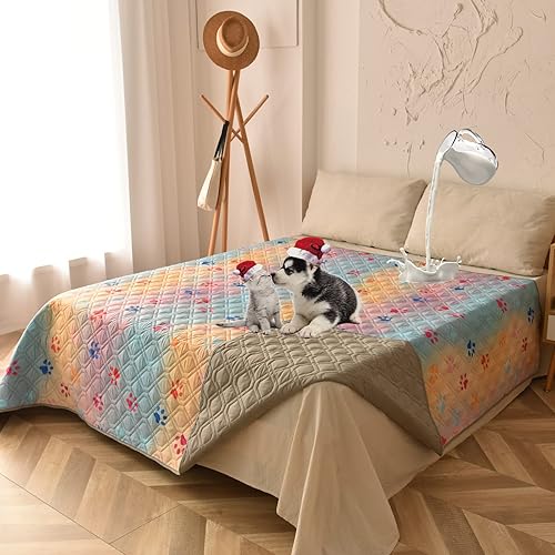 Funda de cama 100% impermeable para perro, de 52 x 82 pulgadas, reversible, tapete de campamento reutilizable para niños, mascotas, perros, gatos,