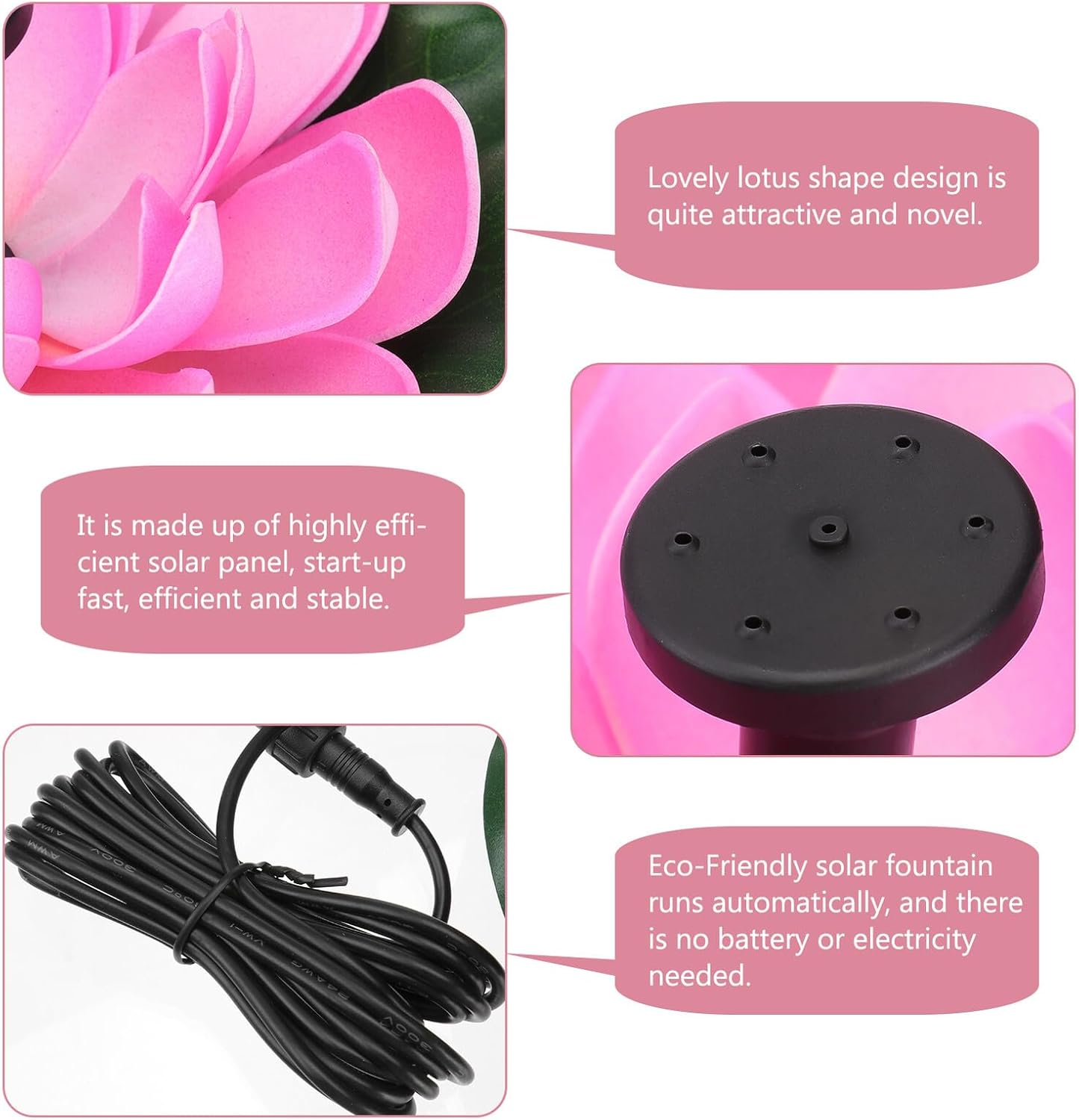 Solar Powered Lotus Floating Fountain Pump Outdoor Decorative Waterfall Fountain for Garden Fish Tank Efficient No-Cable Operation with Attractive Rose Lotus Design