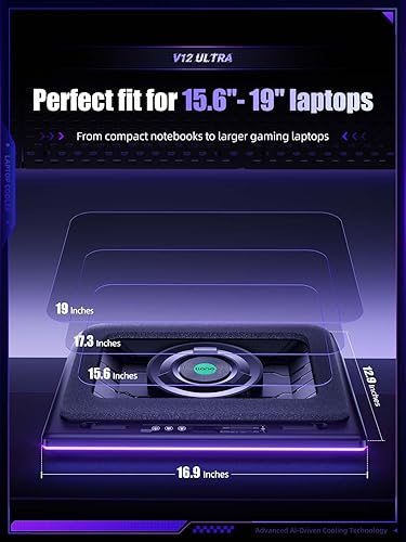 Miniatura 4 de llano V12 Ultra - Almohadilla de refrigeración para laptop con control de software inteligente, soporte para ventilador de laptop RGB para juegos,