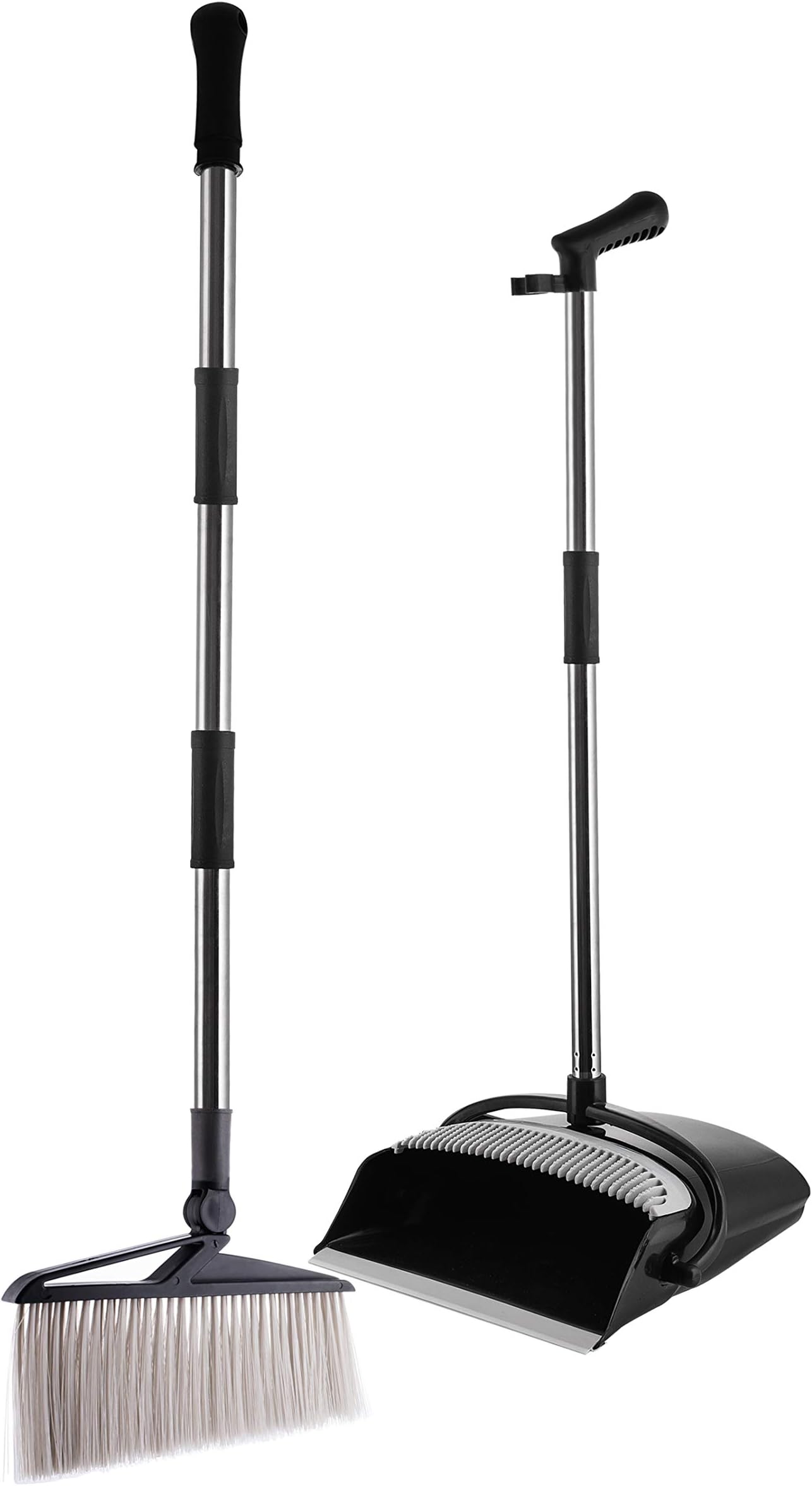 GAMLI Broom and Dustpan Combo Set - Rotatable Wisp Cleaning for Kitchen Floor, Indoor, Hardwood Floors, Industrial, Lobby. Adjustable Broom Pole, Windproof Dustpan - Free Broom Holder