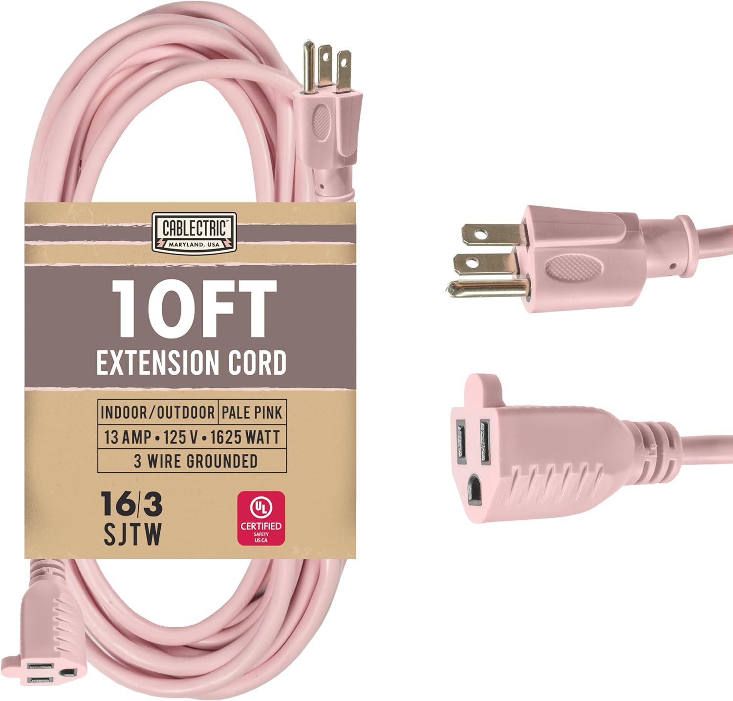50 Foot Outdoor Extension Cord - 16/3 SJTW White 16 Gauge Electrical Cable with 3 Prong Grounded Plug