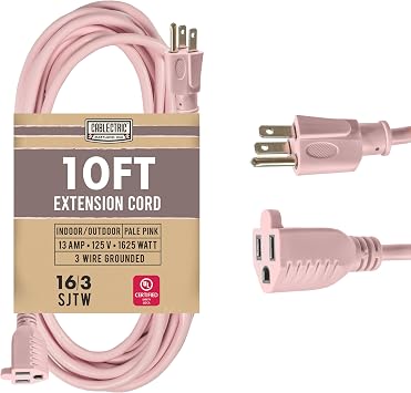 Outdoor Extension Cord 10 ft - 16 Gauge 13 Amp Heavy Duty Power Extension Cords - SJTW - Great for Small Appliances, Outdoor Lights, Garden Supplies - Pink