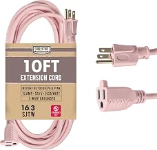 Outdoor Extension Cord 10 ft - 16 Gauge 13 Amp Heavy Duty Power Extension Cords - SJTW - Great for Small Appliances, Outdoor Lights, Garden Supplies - Pink
