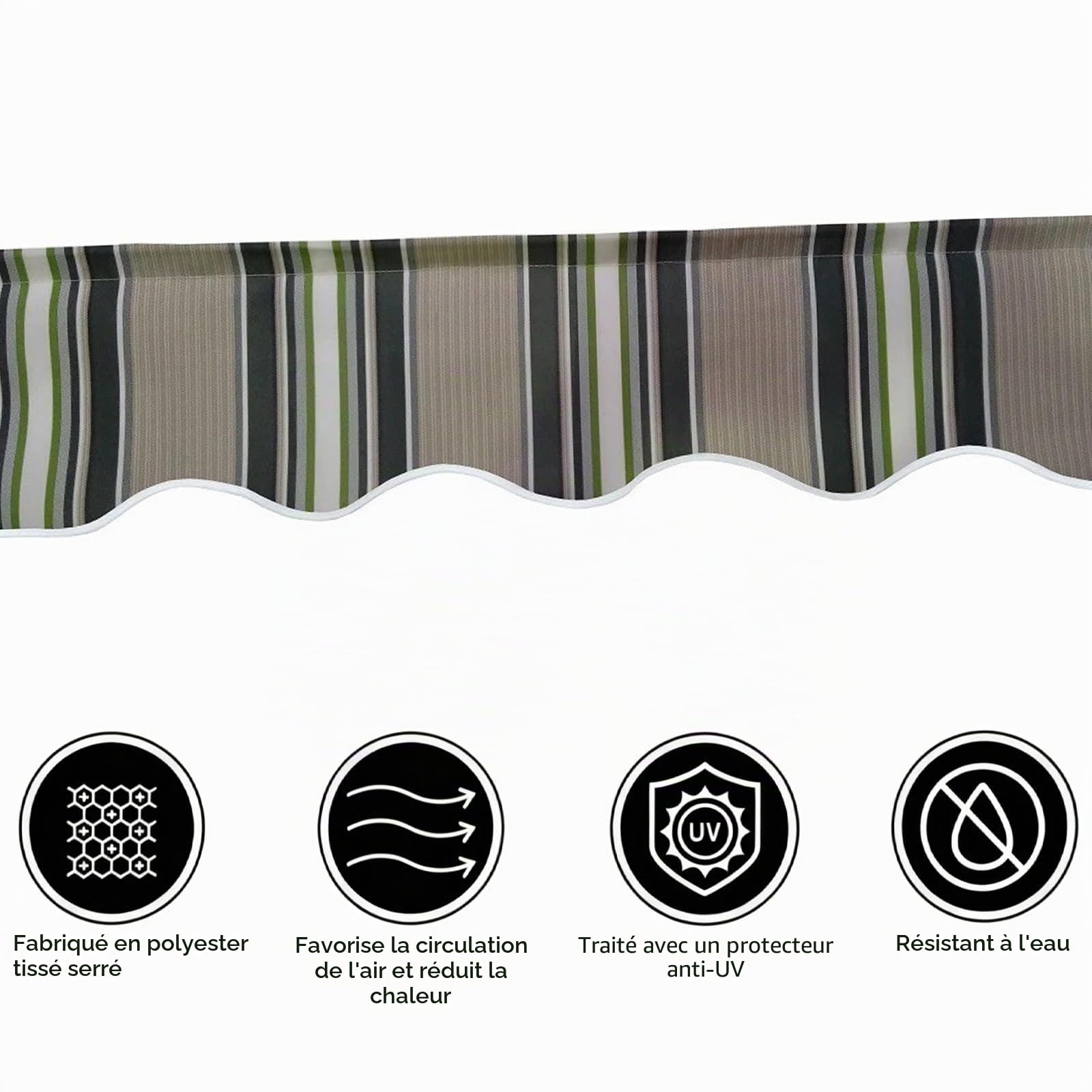 Bandes en tissu ondulé pour auvent de terrasse, balcon, robuste, imperméable et résistant aux UV (rayures vertes, 4 x 20 cm)
