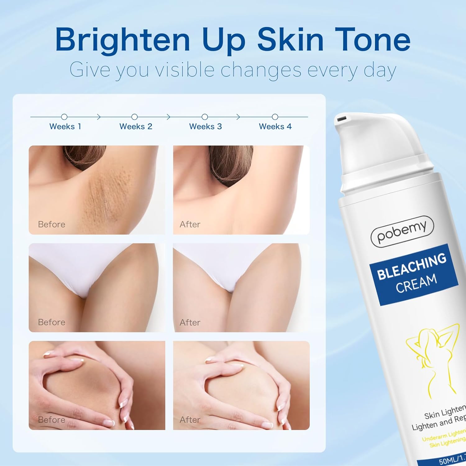 Skin Bleaching Cream, Lightening Cream with Vitamin C for Body Intimate Areas, Dark SpotCorrector for Intimate Part, Underarms, Inner Thigh, Knees, Elbows, Bikini Line (1.7 fl oz) - Image 2