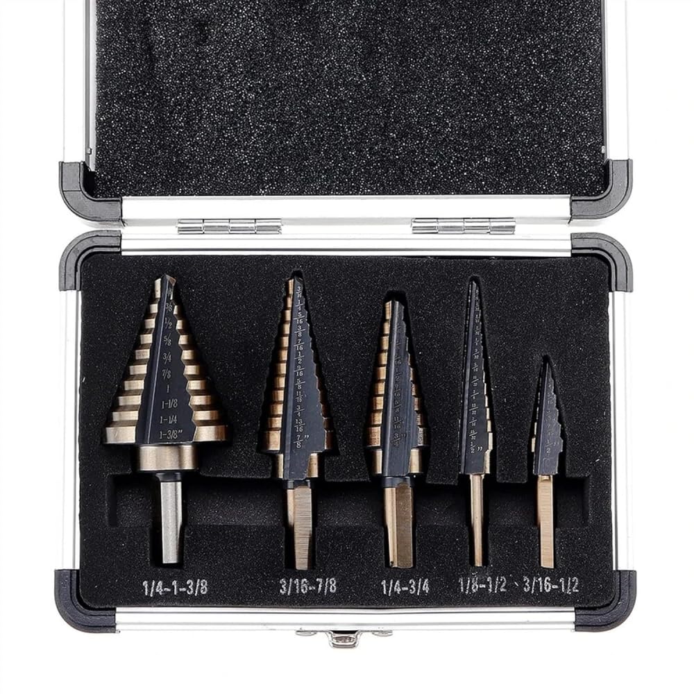 Juego de 5 brocas escalonadas HSS, herramienta de perforación de múltiples agujeros, 50 tamaños, caja de aluminio