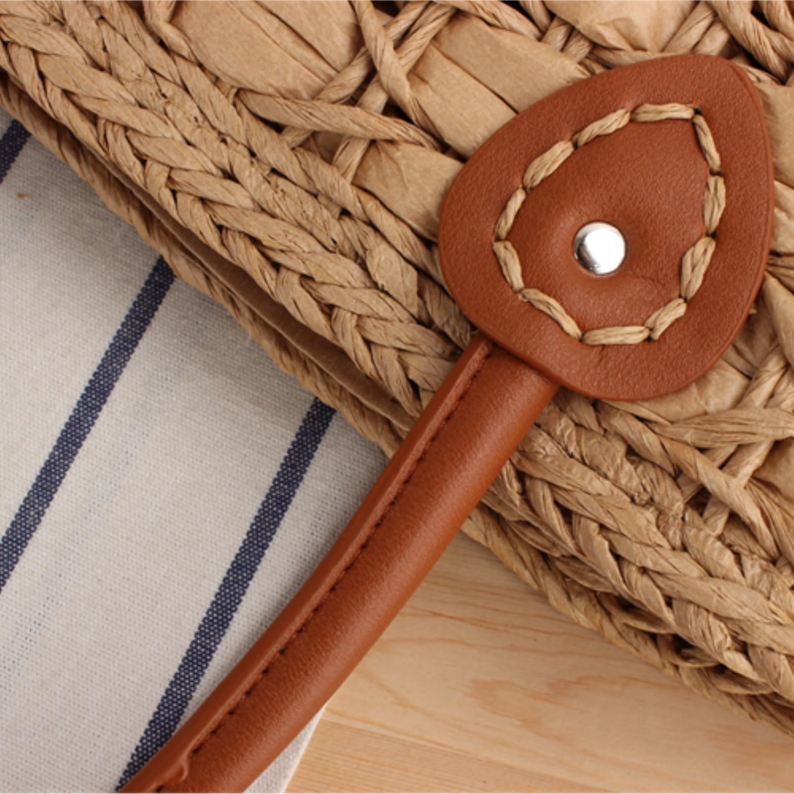 Bolso Mujer Bolso De Mano Paja, Tote For Mujer, Hecho A, Ideal For La Playa En Verano, con Correa Piel Sintética Paja Mano(Beige)