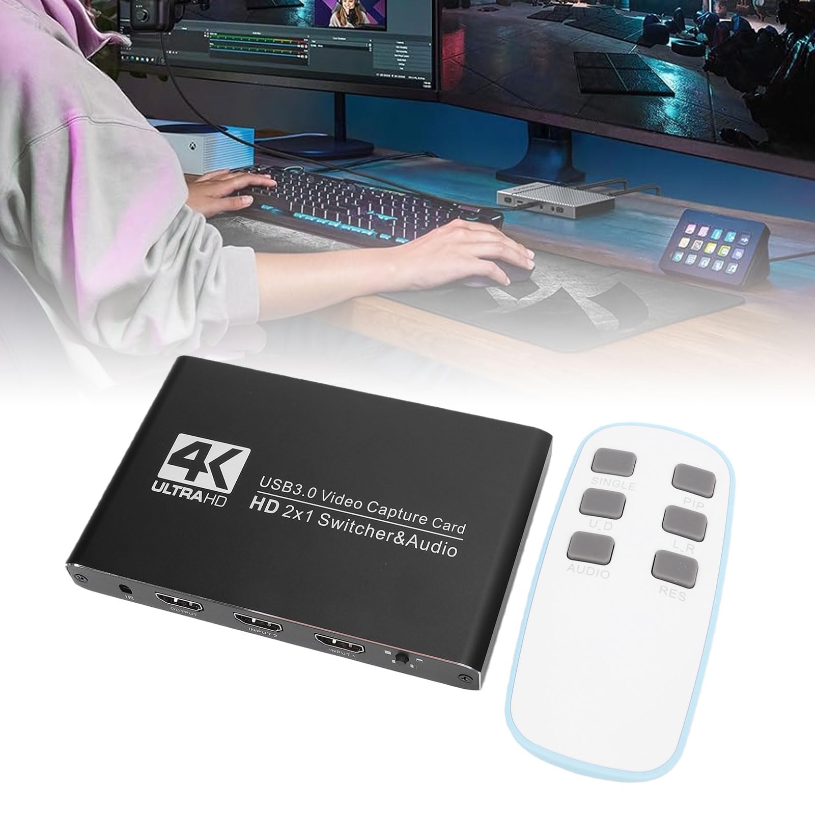 Gugxiom Karta Przechwytująca Wideo 4K 60 Hz z USB 3.0, Karta Przechwytująca Gry HDMI 1080P 240FPS, Strumieniowanie z Wejściem Liniowym Mikrofonu 3,5 Mm do Gier