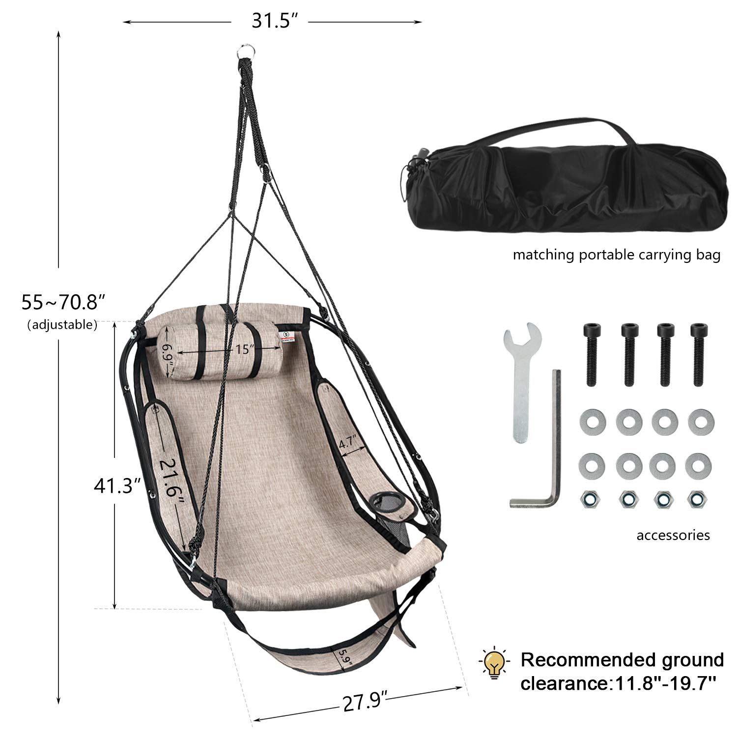 Bathonly Hammock Air Chair with Metal Bar Frame, Sky Hanging Chair with