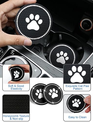 Miniatura 2 de 2 posavasos con diseño de pata de gato, universales de 2.75 pulgadas, antideslizantes, de silicona, para vehículos, bonitos posavasos de goma,