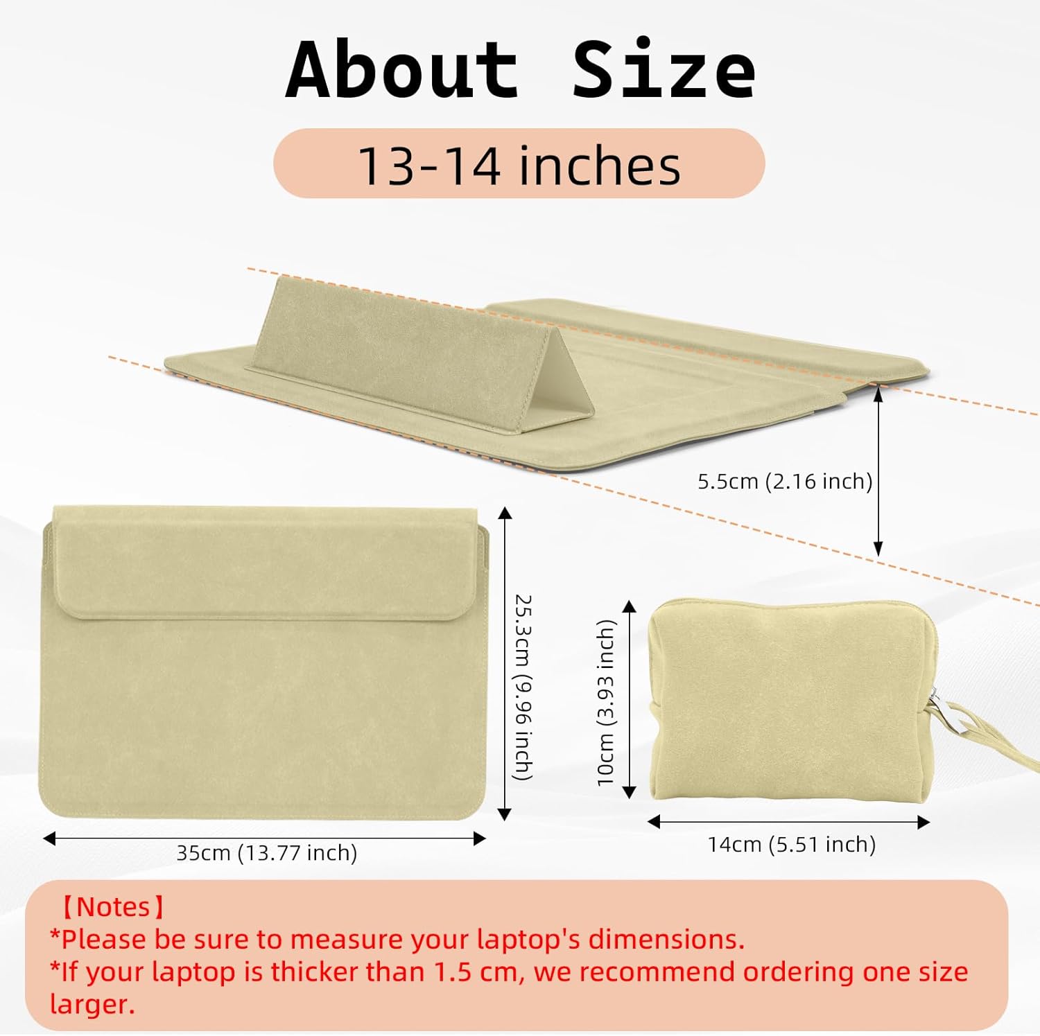 13.3-14 Inch Laptop Sleeve Case with Stand Feature Cover Leather Slim Bag for MacBook Pro 14/MacBook Air 13/13.3'' 2026-2021 Dell/Lenovo/HP/ASUS/Huawei Matebook 14'' Laptop Case (Beige)