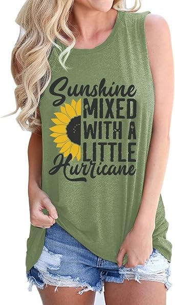 YourTops Sunshine Mixed with A Little Hurricane Women Graphic T-Shirt Sunflower Shirt