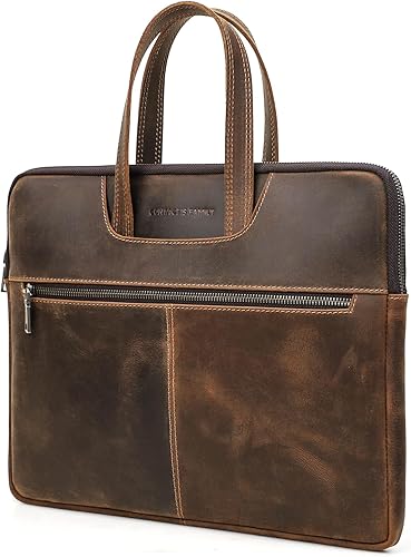 Top Grain Leather - Maletín delgado para laptop de 15.4 pulgadas, diseño vintage con 5 bolsillos, hecho a mano, compatible con MacBook ProAir de