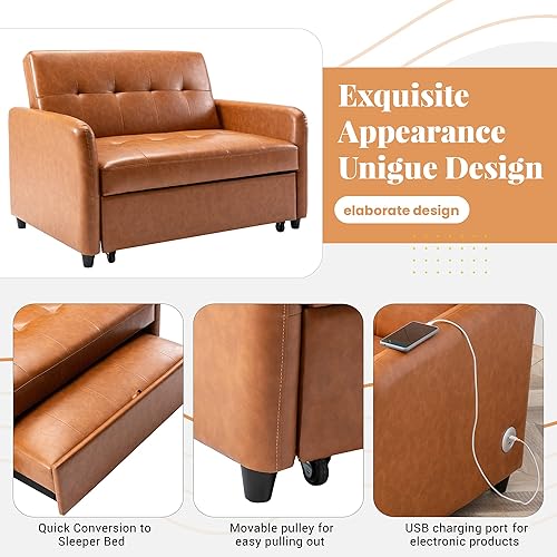 Miniatura 6 de Merax Moderno sofá cama extraíble con 2 bolsillos laterales para mesa de ala y carga USB, sofá biplaza de 41.5 pulgadas con respaldo ajustable para