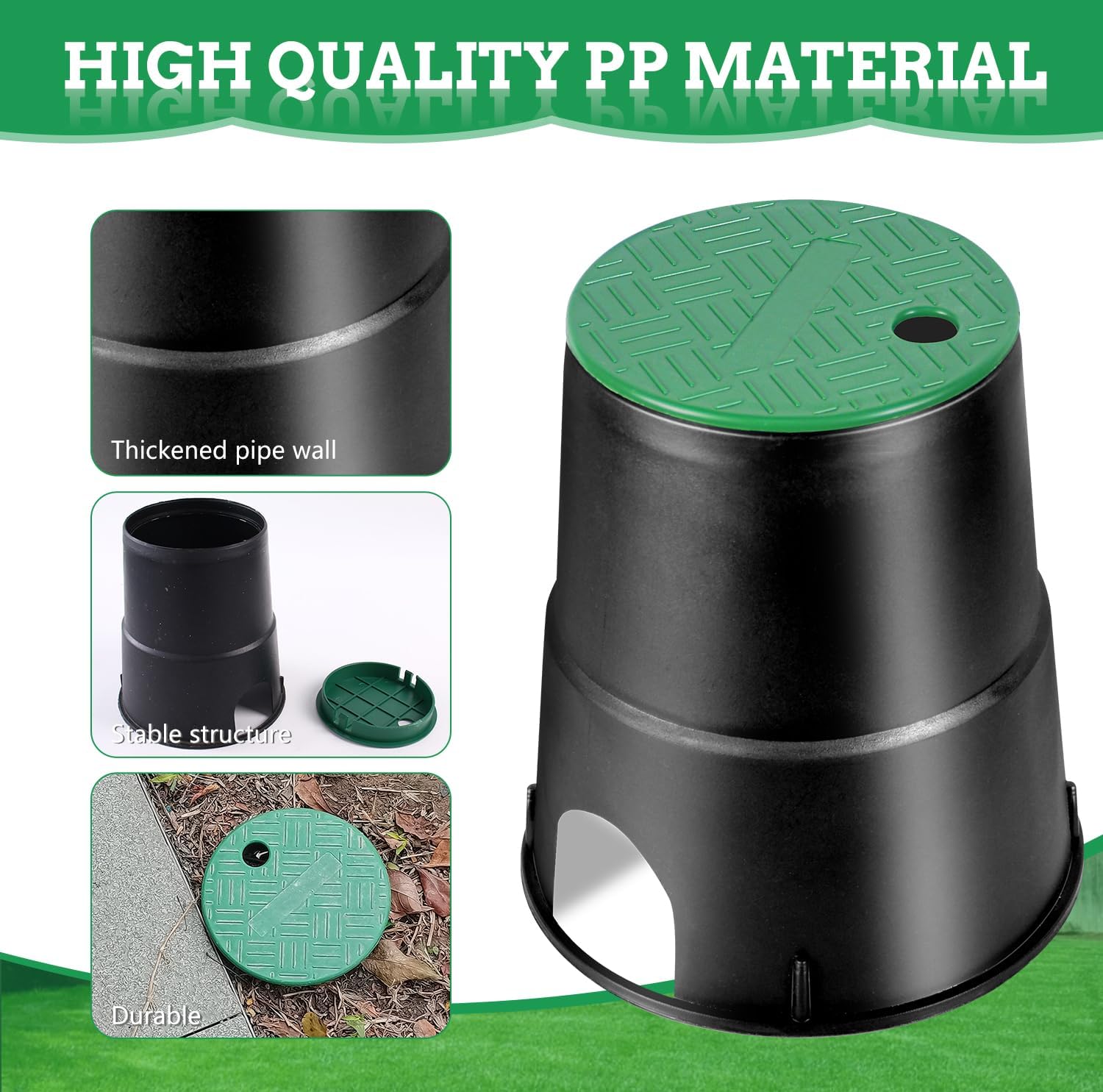 12 Set Durable PP Valve Boxes Anti Slip 6 in Circular Sprinkler Valve Box Round Irrigation Valve Box for Garden Yard Outdoor Lawn Grassland Ground Farm Water Meter Box (Valve Boxes 12 Pack)