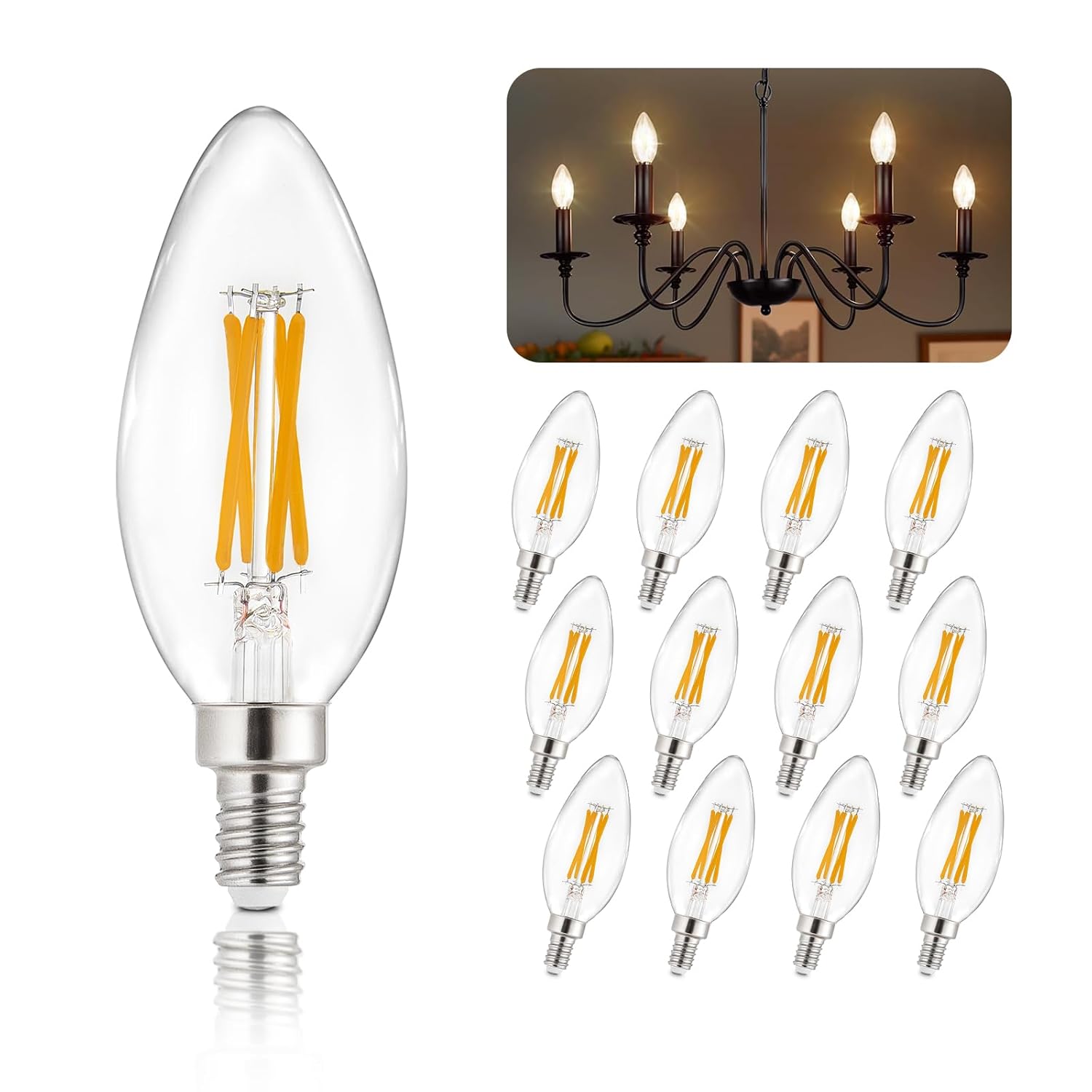 Depuley LED Light Bulbs E12 Candelabra Candle Light Bulb 4W Equivalent 40W Incandescent - LED Chandelier Light Bulbs
