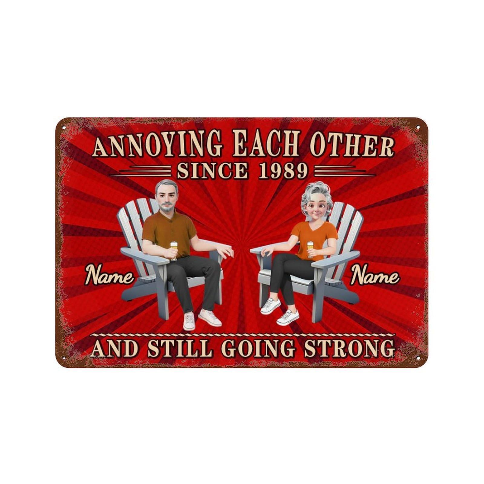 Personalized Annoying Each Other Since and Still Going Strong Couple Metal Sign for Lover Her Him Custom Couple Names Cartoon Portrait Time Rustic Sign for Patio Garden Farmhouse Porch Man Cave Garage