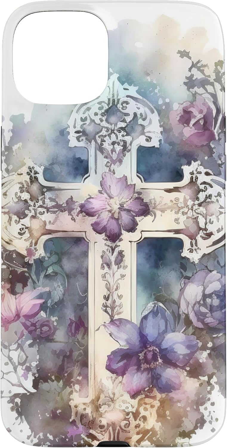 Religious Cross For Blessed Mom Cute Boho Purple Flower Case for iPhone 14