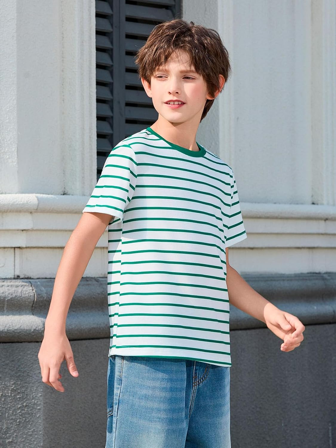 Boys Striped T Shirts Kids Fashion Crewneck Short Sleeve Loose Summer Tees Tops 5-14 Years