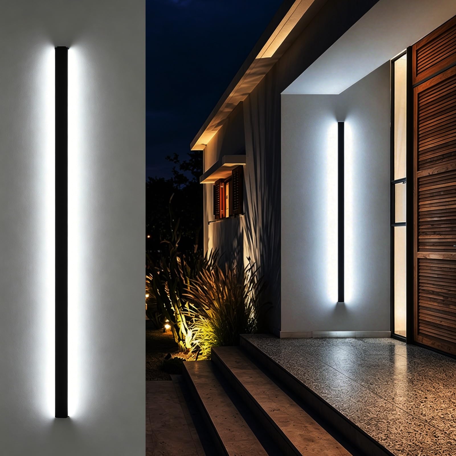 Body Sensing Wall Lighting for Front Porch Hallways, LED Luminous Stair Handrail with Soft Light, Matte Metal Atmospheric Light Banister Railing(Left White Light,2.3ft/0.7m)