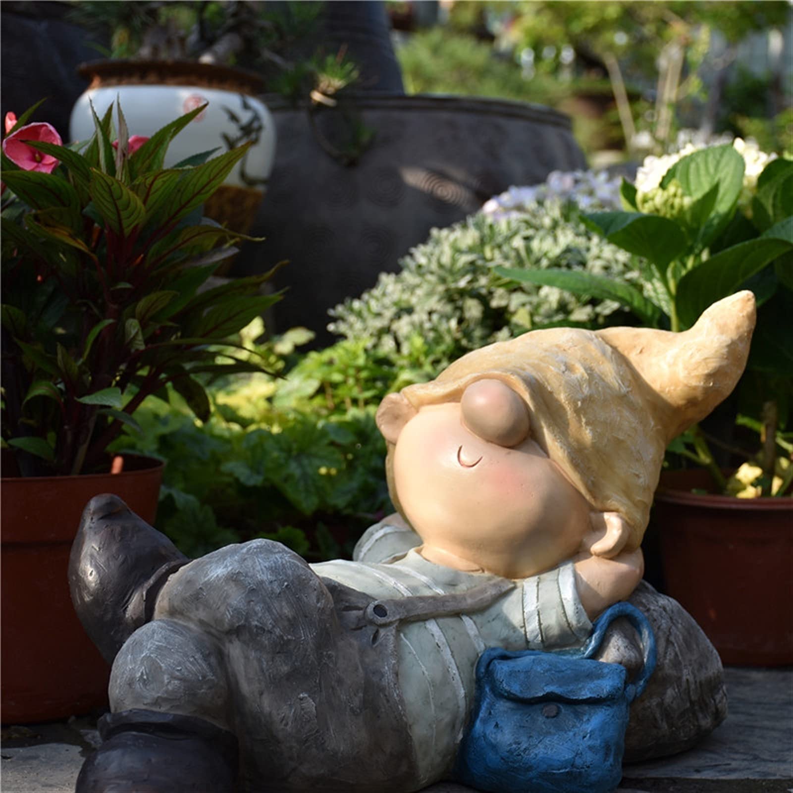 10-Calowa Figurka Śpiącego Krasnala, Żywiczna Figurka Krasnala Odpoczywającego Na Skale, Zabawne Figurki Krasnali Do Ogrodu Na Patio