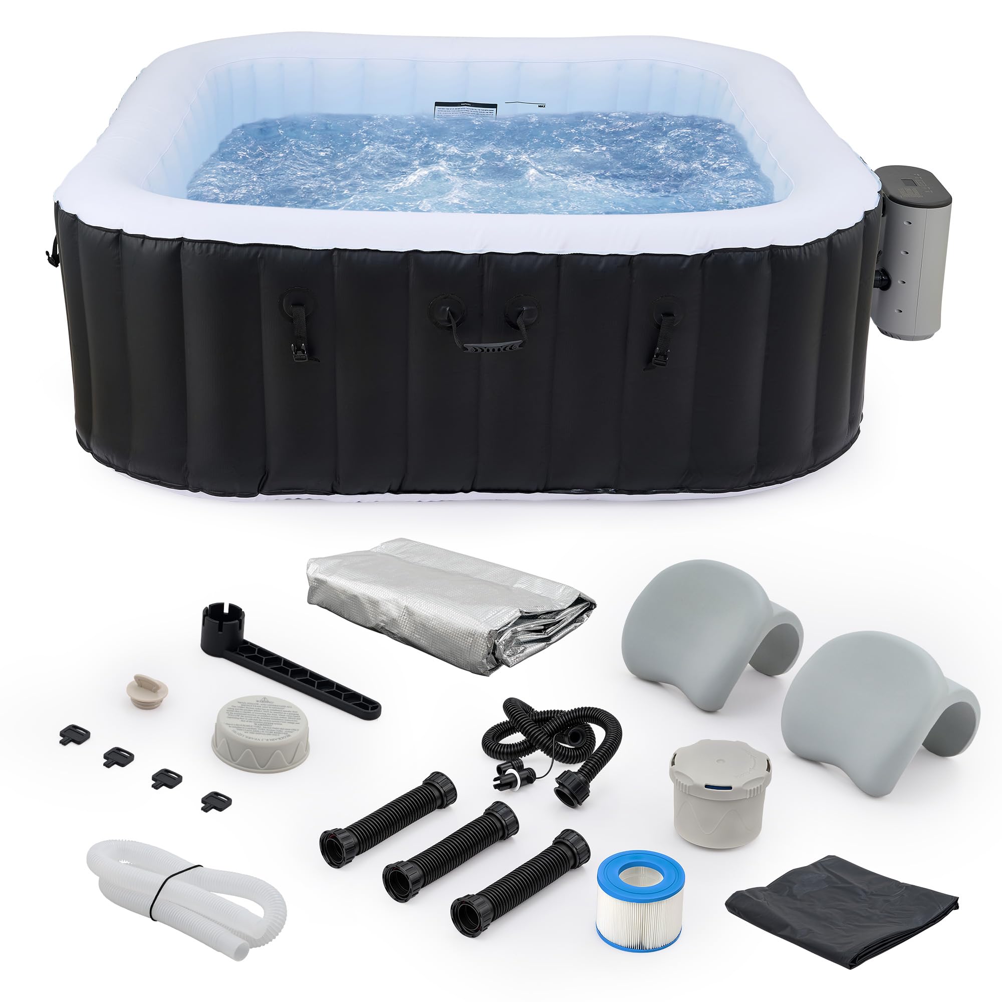 CO-Z 6.5ft Inflatable Hot Tub, 6-Person Outdoor Spa, 114 Air Jets & Heater