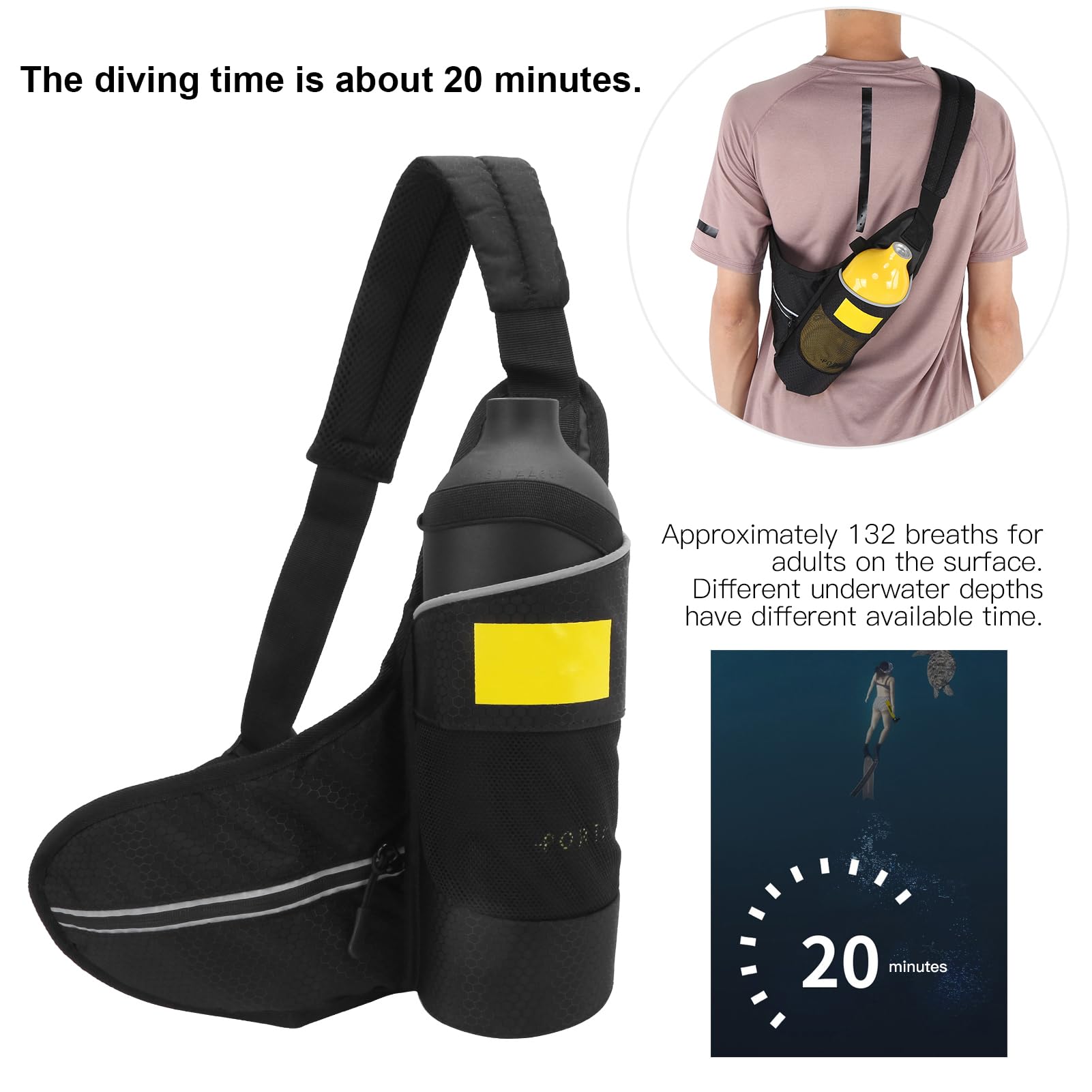 VGEBY Ensemble de Réservoir de Plongée sous-Marine, Ensemble de Cylindre D'oxygène sous-Marin de 1 L, Mini Réservoir de Plongée Portable avec Soupape de Décharge de Reniflard, Lunettes