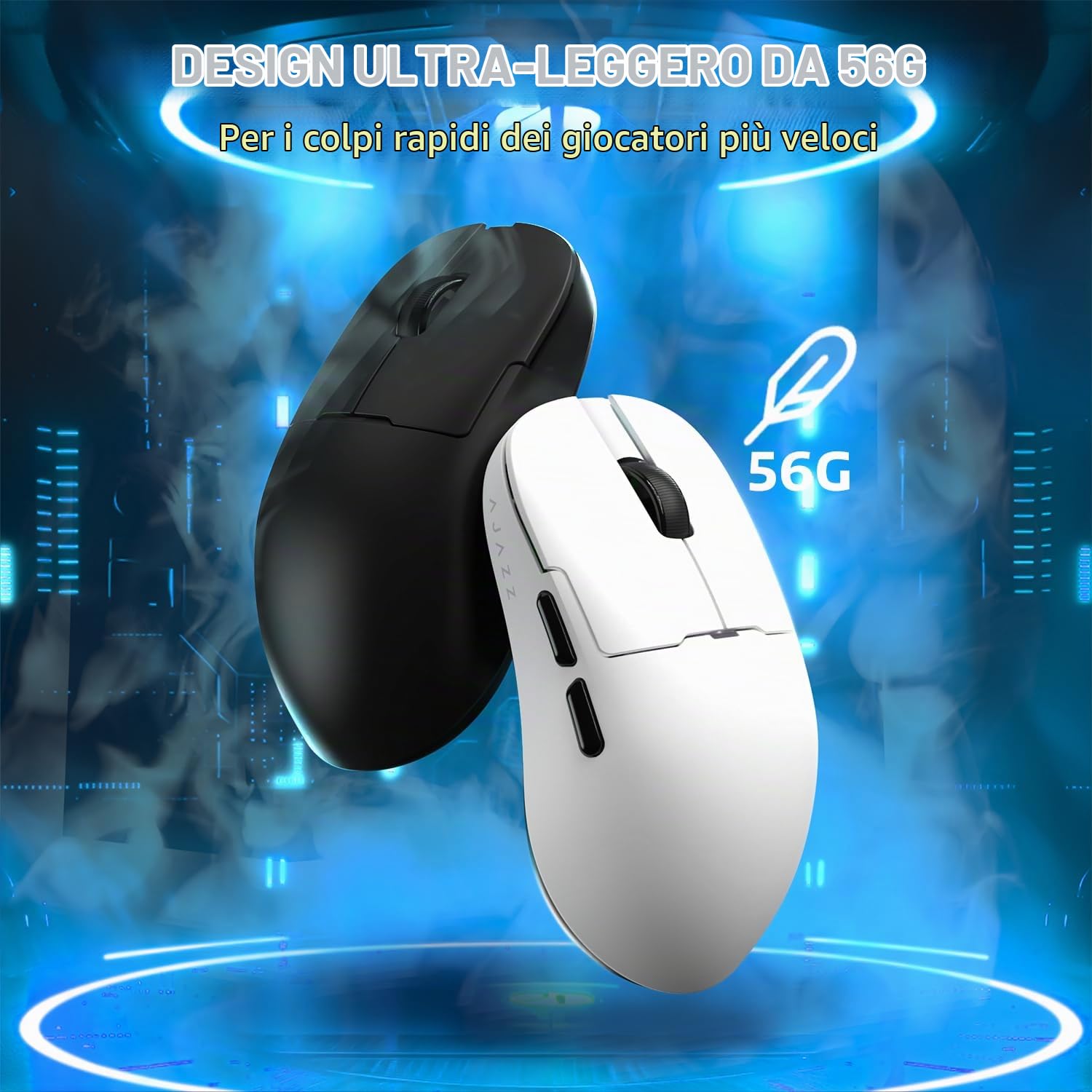 AJAZZ AJ159 APEX Mouse da Gioco Wireless 8K, dock di Ricarica Magnetico con Screen, Sensor Pixart PAW3950, 42K DPI, 56g Ultralight, HUANO Switch da 100 Milioni di Clic, Tri-Mode, per PC/MAC(Bianco)
