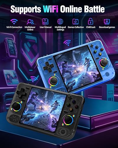 Vista 7 de RF40H - Consola de juegos de mano retro, pantalla HD IPS de 4.0 pulgadas, juego clásico retro, portátil con batería de 4000 mAh, compatible con Azul