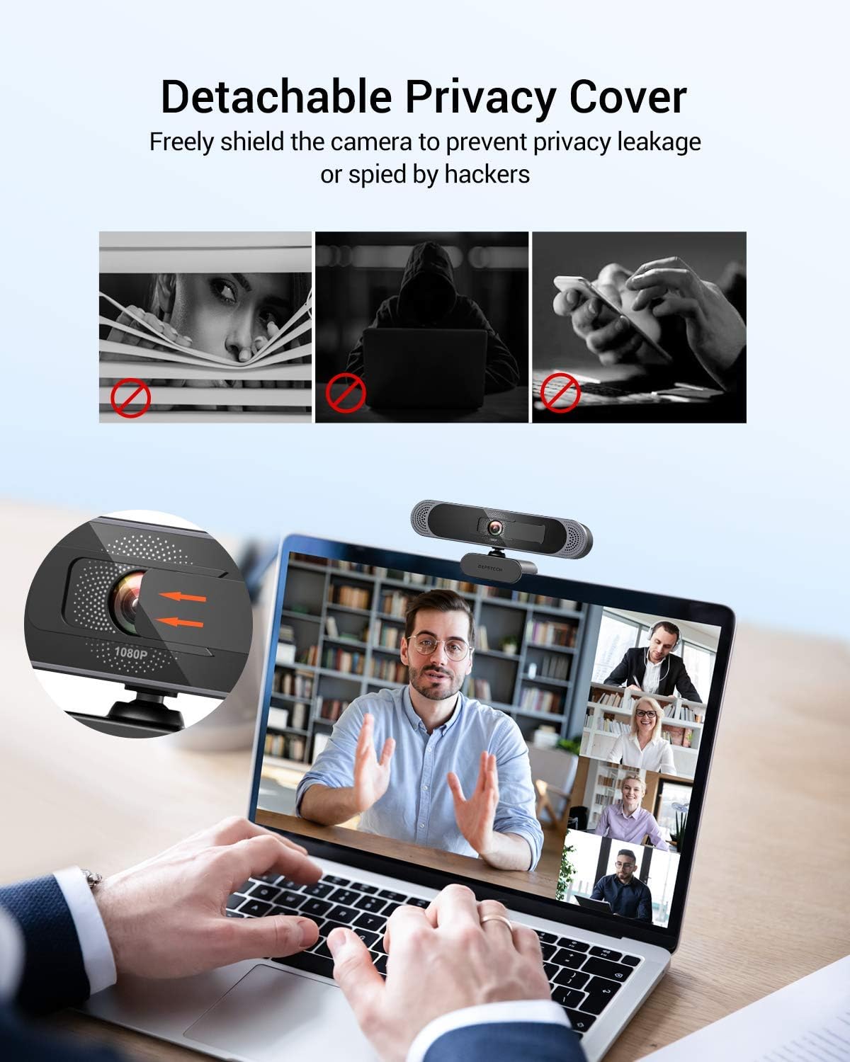 Webcam with Microphone, 2023 DEPSTECH 1080P HD Webcam Autofocus USB Computer Web Camera, Privacy Cover and Tripod, Plug and Play Streaming Webcam for Desktop PC Video Conferencing, Teaching and Gaming